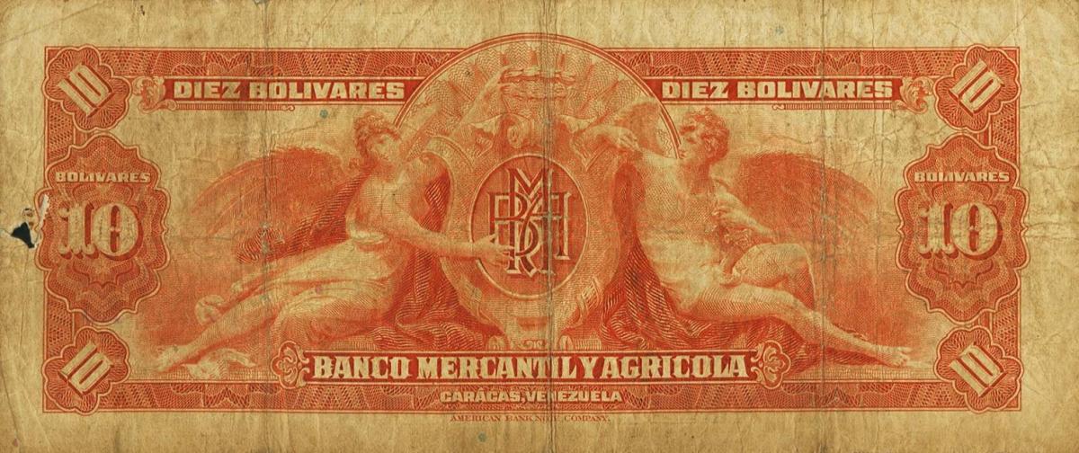 Back of Venezuela pS231a: 10 Bolivares from 1934