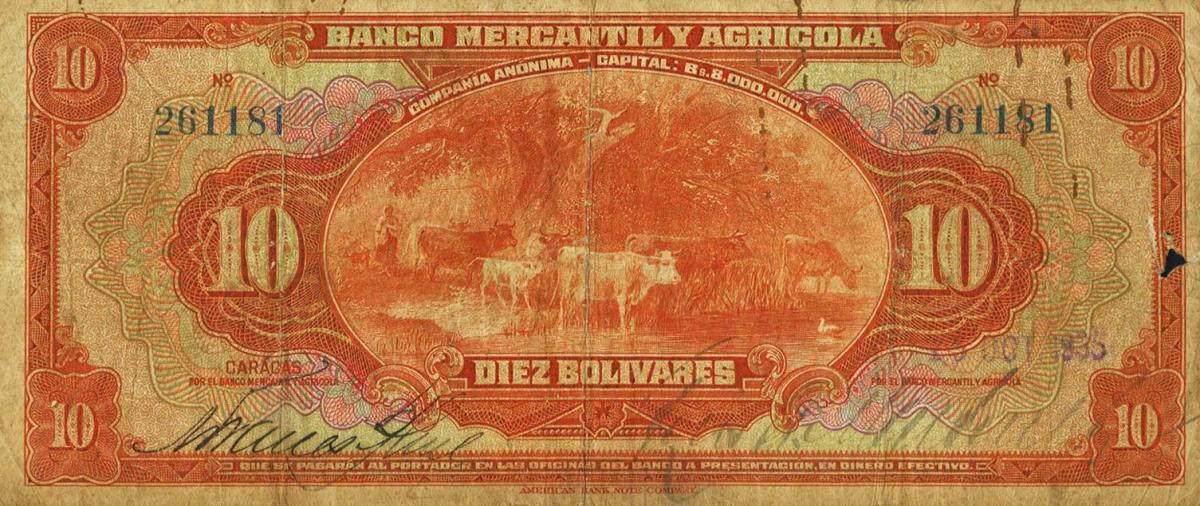 Front of Venezuela pS231a: 10 Bolivares from 1934