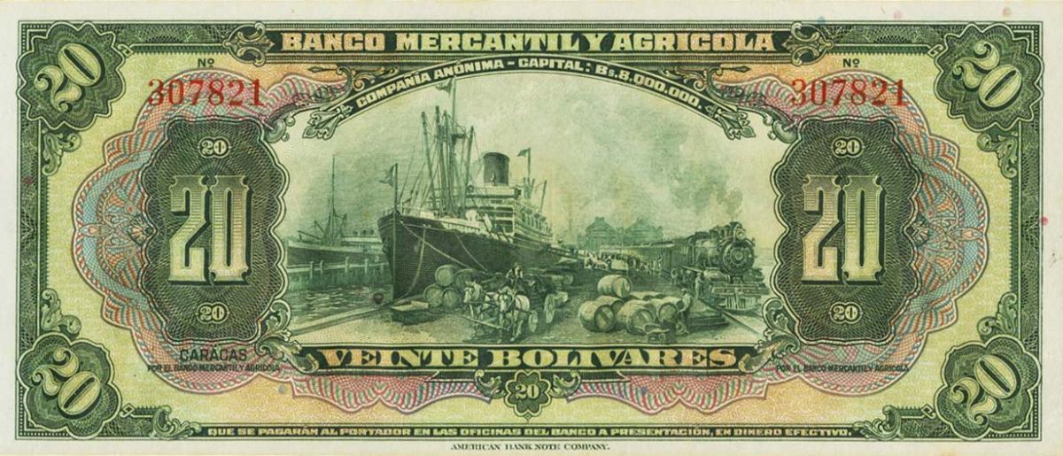Front of Venezuela pS232r2: 20 Bolivares from 1927