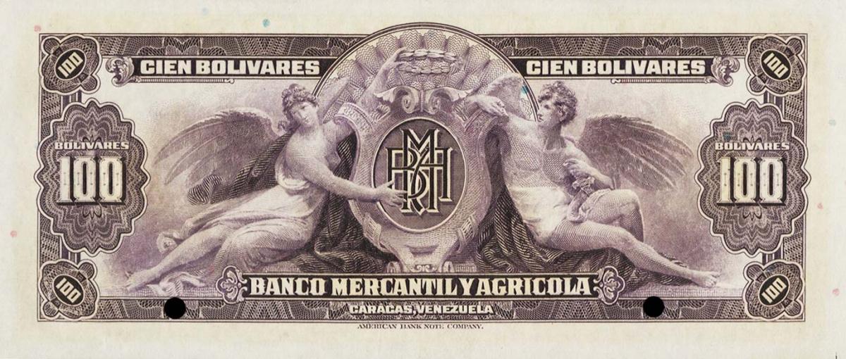 Back of Venezuela pS233s: 100 Bolivares from 1929