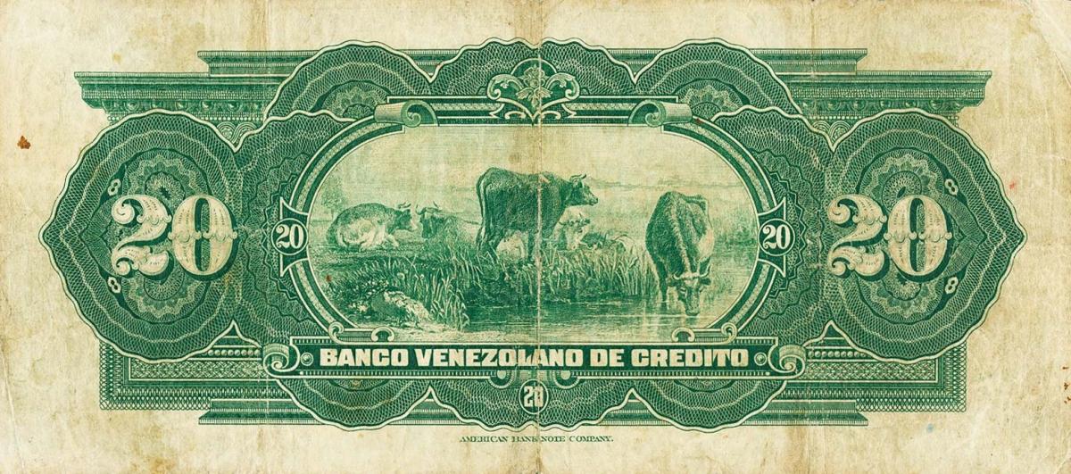 Back of Venezuela pS242a: 20 Bolivares from 1925