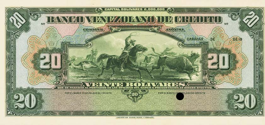 Front of Venezuela pS242p: 20 Bolivares from 1925