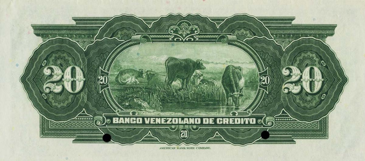 Back of Venezuela pS242s: 20 Bolivares from 1925