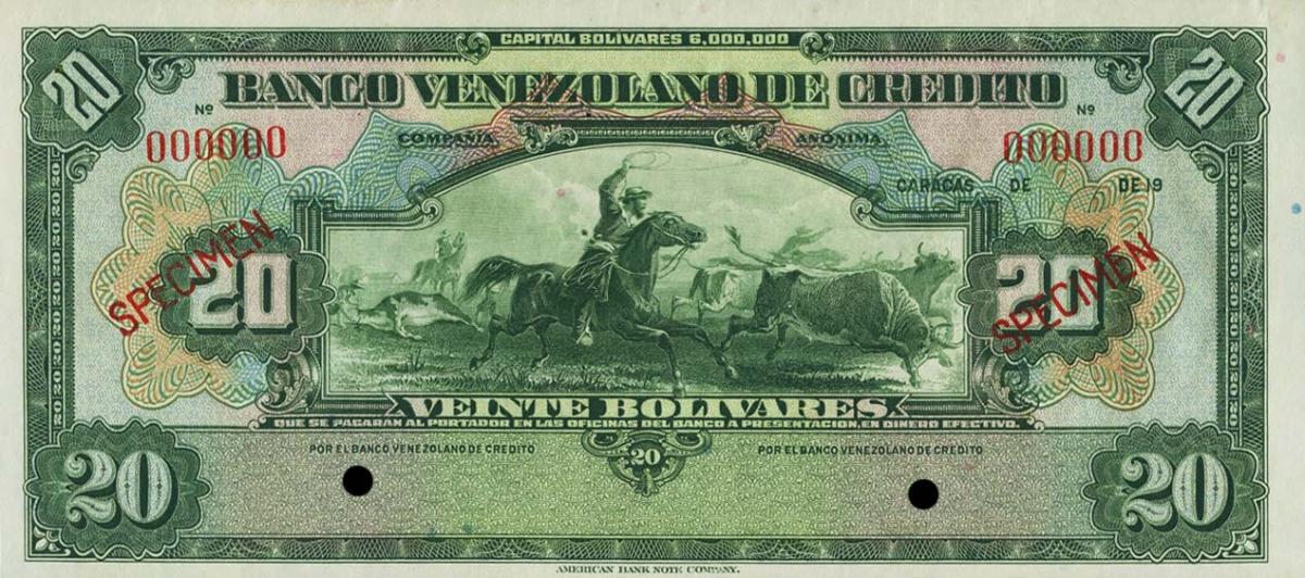 Front of Venezuela pS242s: 20 Bolivares from 1925