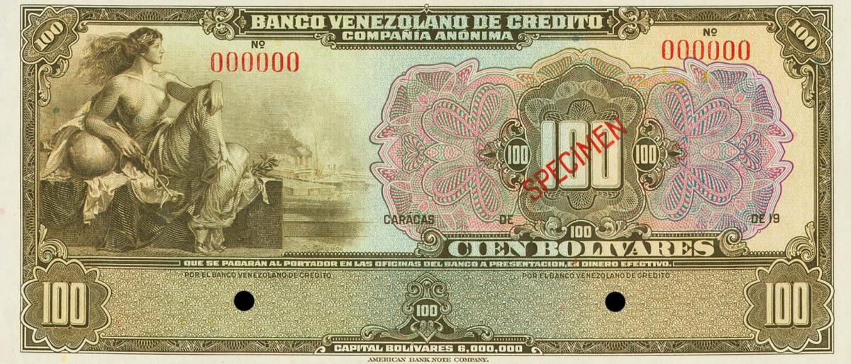 Front of Venezuela pS243a: 100 Bolivares from 1925