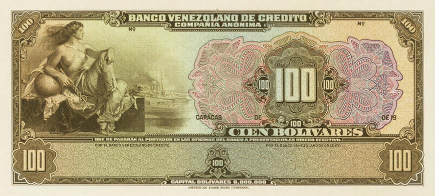 Front of Venezuela pS243p: 100 Bolivares from 1925