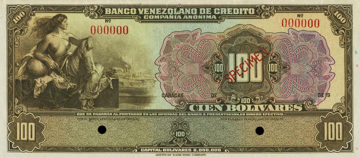 Front of Venezuela pS243s: 100 Bolivares from 1925