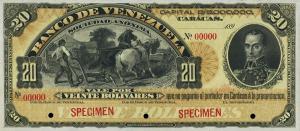 pS261s from Venezuela: 20 Bolivares from 1890