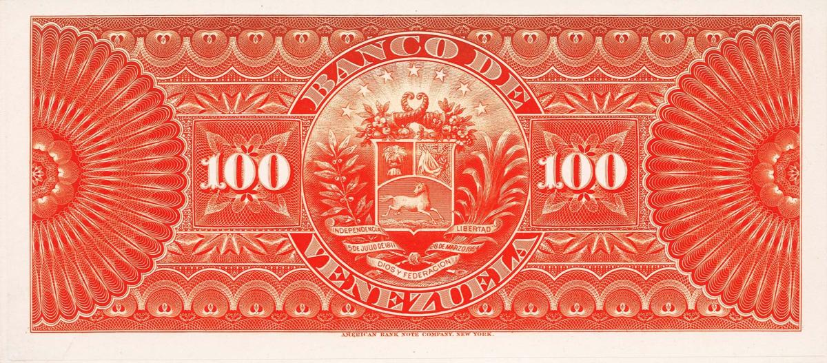 Back of Venezuela pS263p: 100 Bolivares from 1890