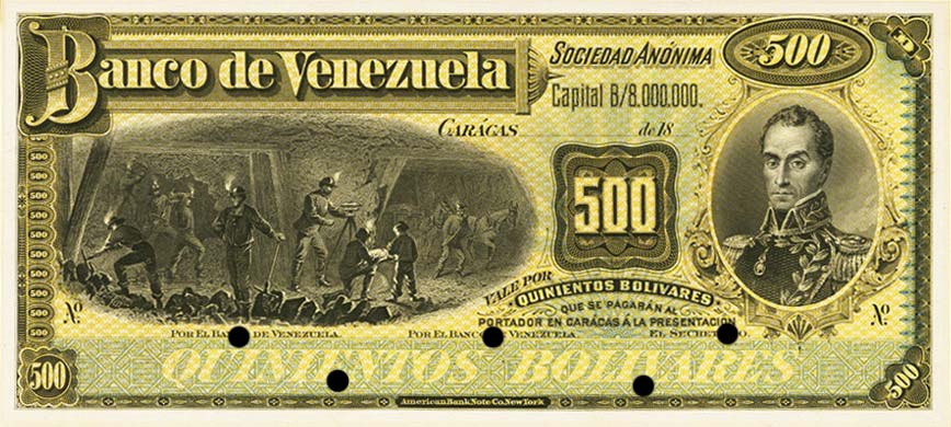 Front of Venezuela pS264p: 500 Bolivares from 1890