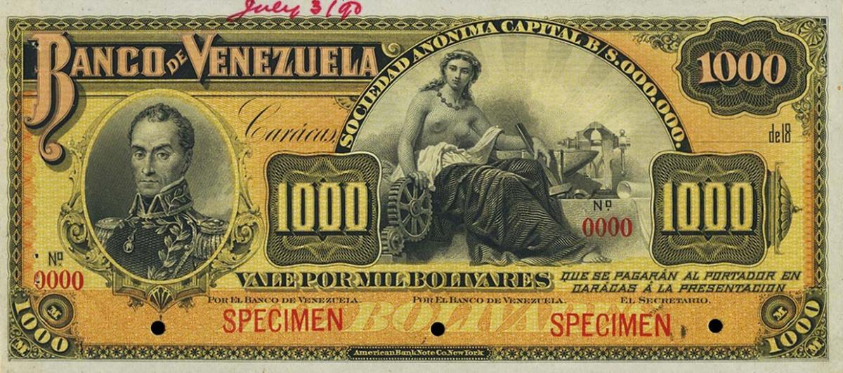 Front of Venezuela pS265s: 1000 Bolivares from 1890