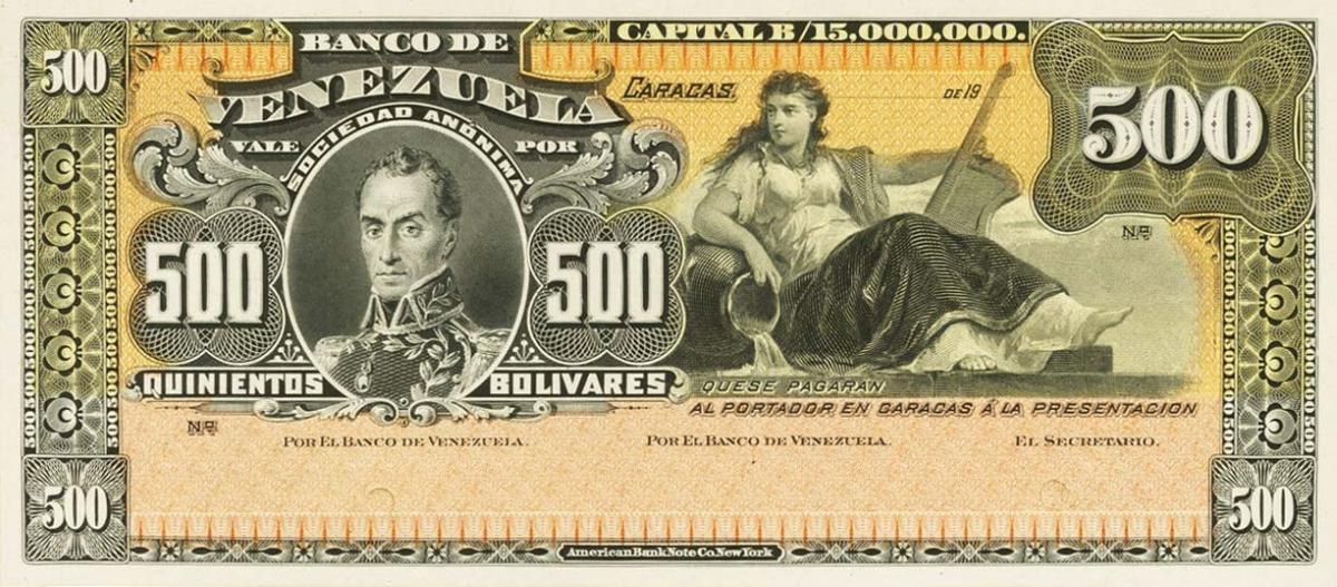 Front of Venezuela pS274p: 500 Bolivares from 1900