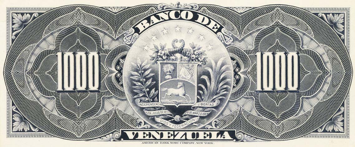 Back of Venezuela pS275: 1000 Bolivares from 1900