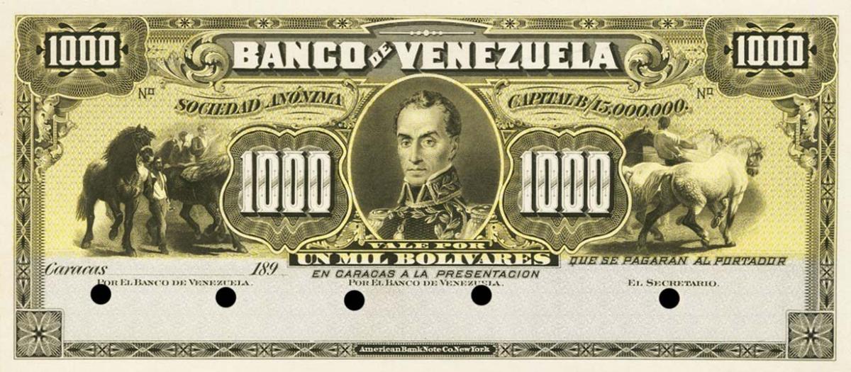 Front of Venezuela pS275: 1000 Bolivares from 1900