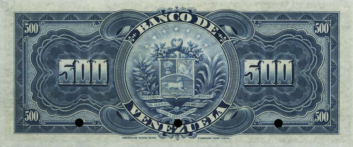 Back of Venezuela pS298s: 500 Bolivares from 1921