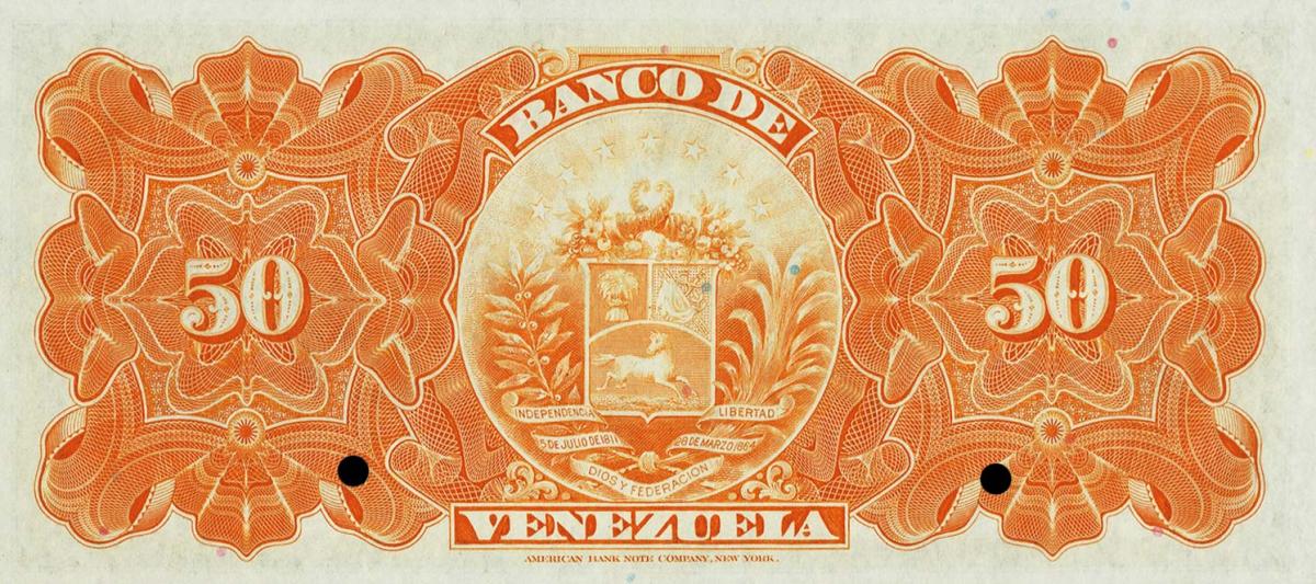 Back of Venezuela pS302s: 50 Bolivares from 1924