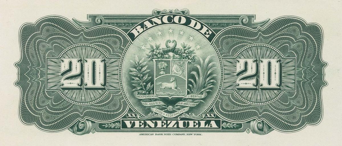 Back of Venezuela pS311p: 20 Bolivares from 1930