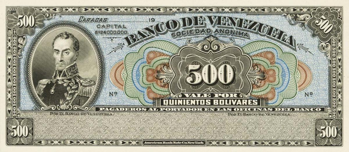 Front of Venezuela pS314p: 500 Bolivares from 1935