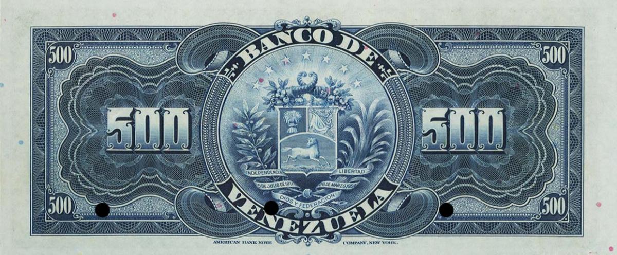 Back of Venezuela pS314s: 500 Bolivares from 1935