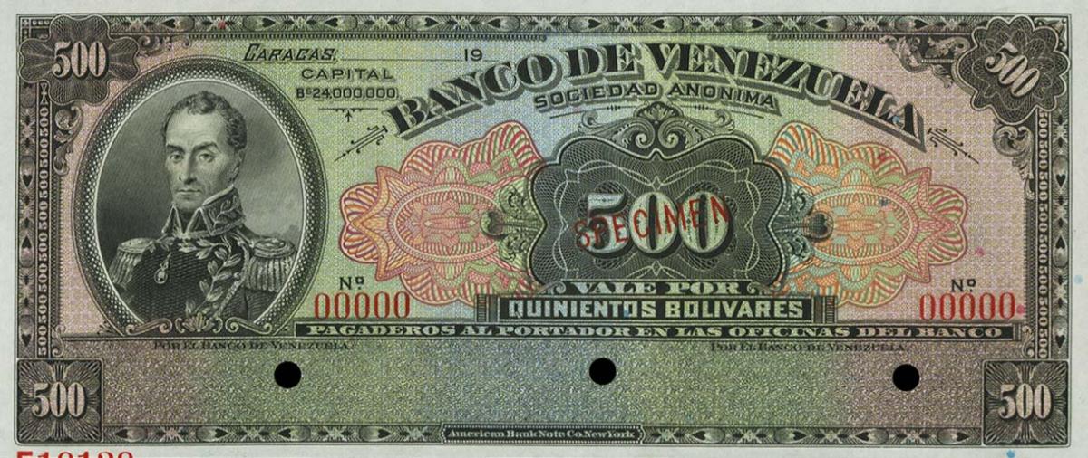 Front of Venezuela pS314s: 500 Bolivares from 1935