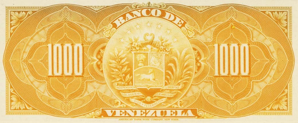 Back of Venezuela pS315p: 1000 Bolivares from 1936