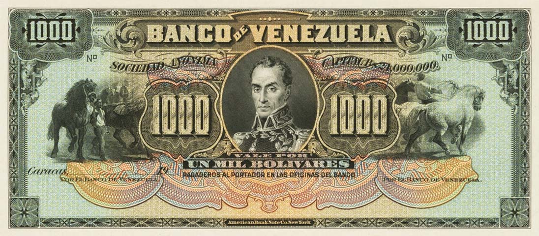 Front of Venezuela pS315p: 1000 Bolivares from 1936