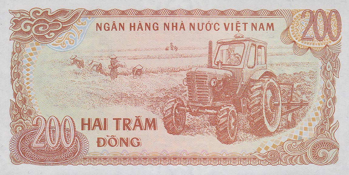 Back of Vietnam p100c: 200 Dong from 1987