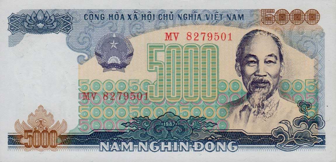 Front of Vietnam p104a: 5000 Dong from 1987