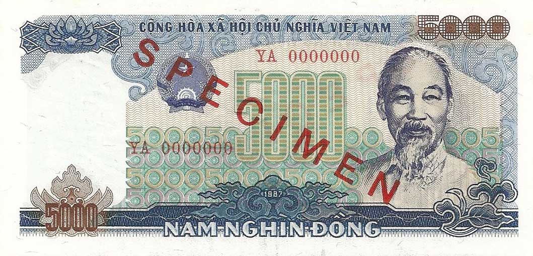 Front of Vietnam p104s: 5000 Dong from 1987