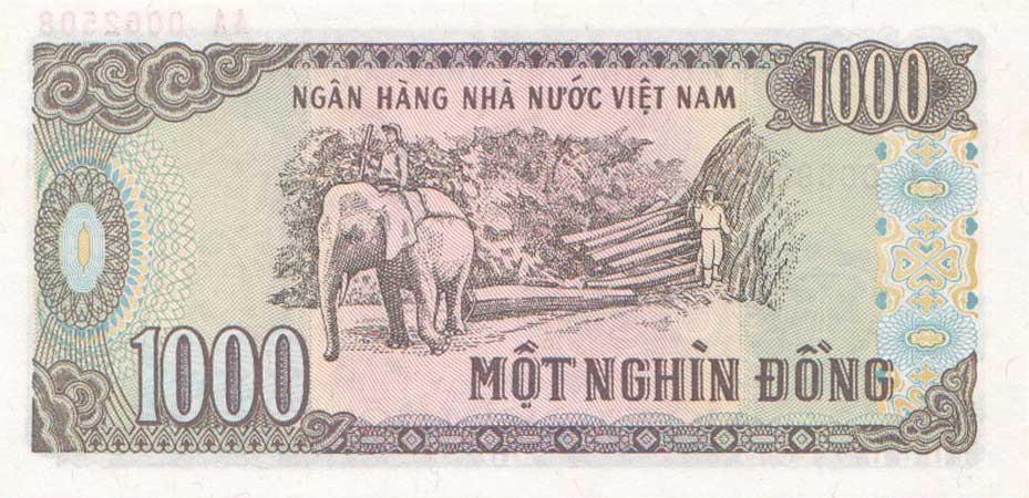 Back of Vietnam p106s: 1000 Dong from 1988