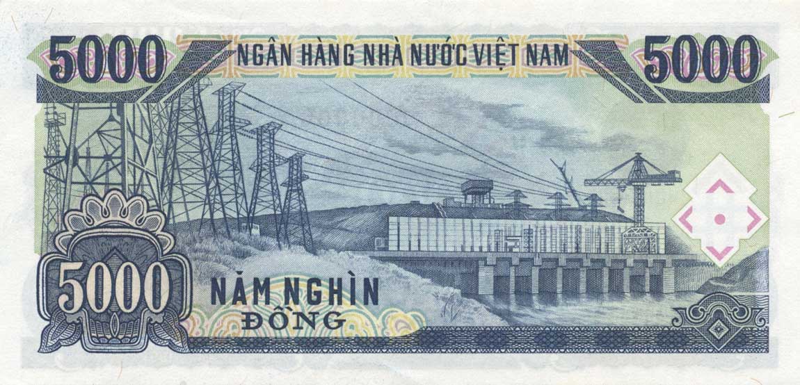 Back of Vietnam p108s: 5000 Dong from 1991