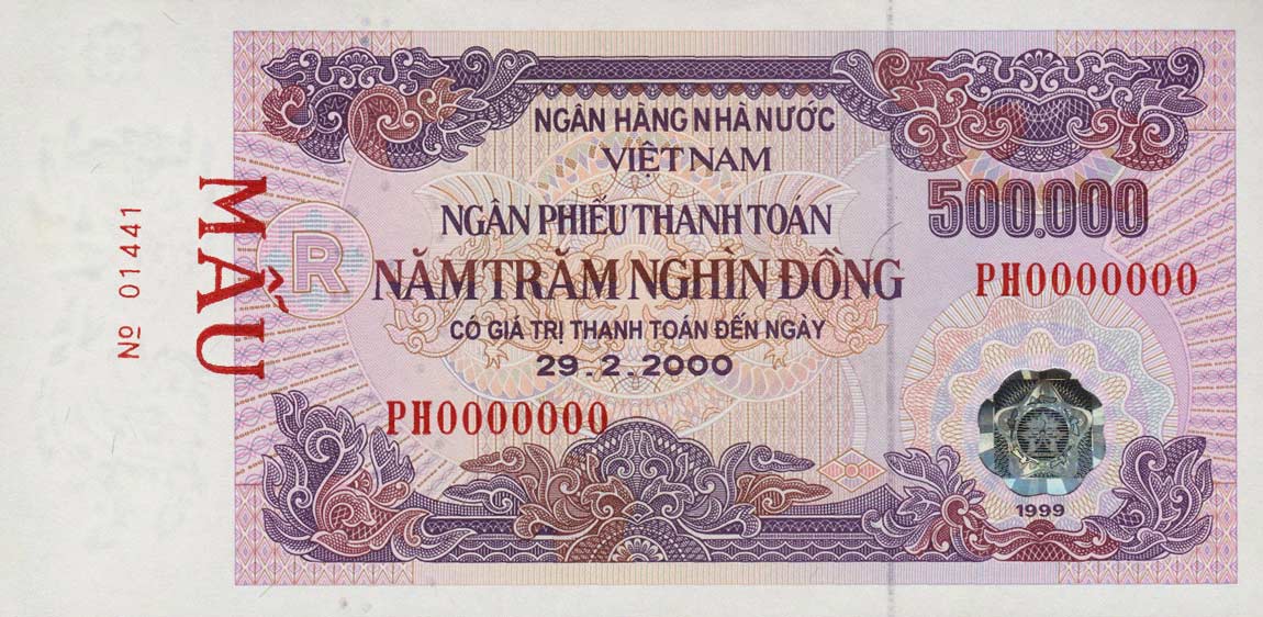 Front of Vietnam p113s: 500000 Dong from 1992