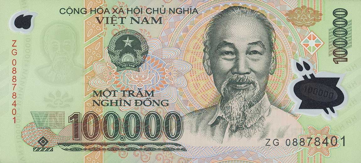 Front of Vietnam p122e: 100000 Dong from 2008