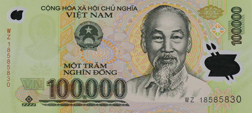 Front of Vietnam p122o: 100000 Dong from 2018