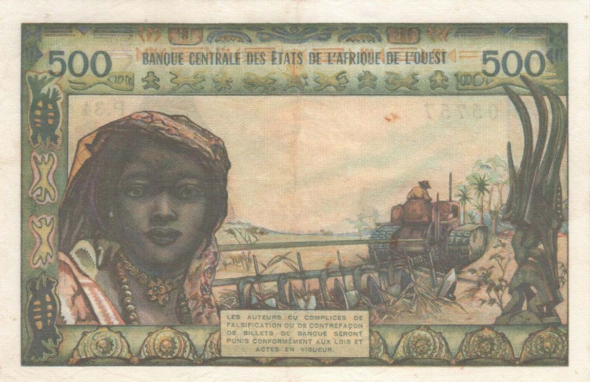 Back of West African States p102Af: 500 Francs from 1959