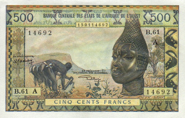 Front of West African States p102Ak: 500 Francs from 1959