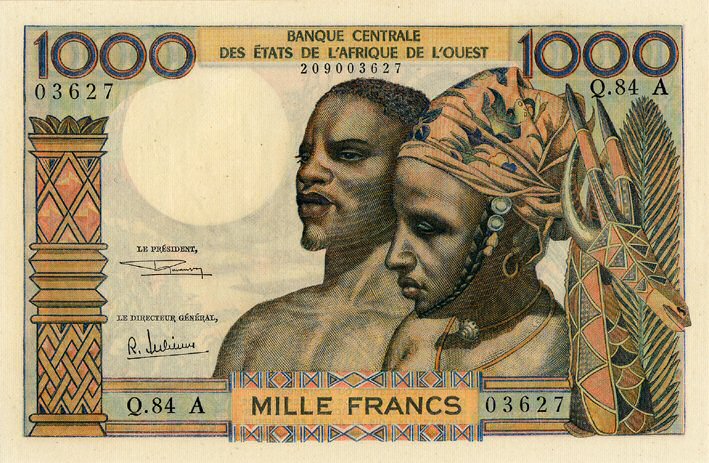 Front of West African States p103Af: 1000 Francs from 1959