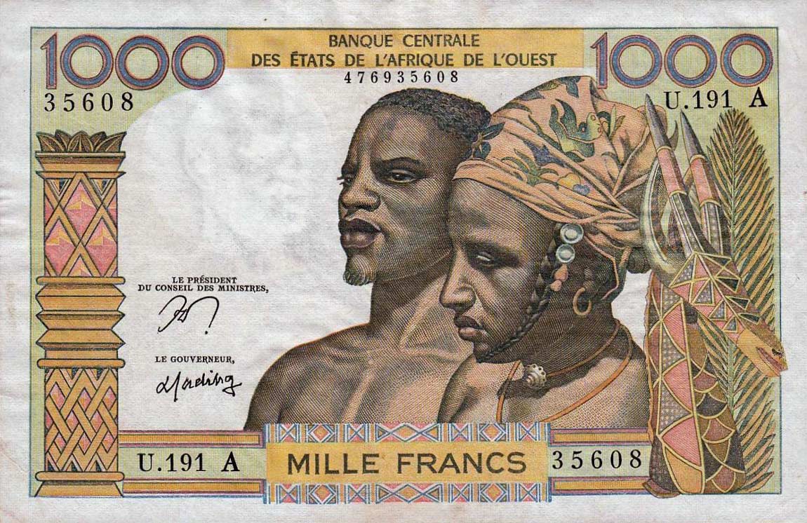 Front of West African States p103Am: 1000 Francs from 1959