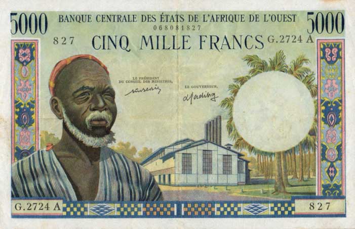 Front of West African States p104Aj: 5000 Francs from 1961