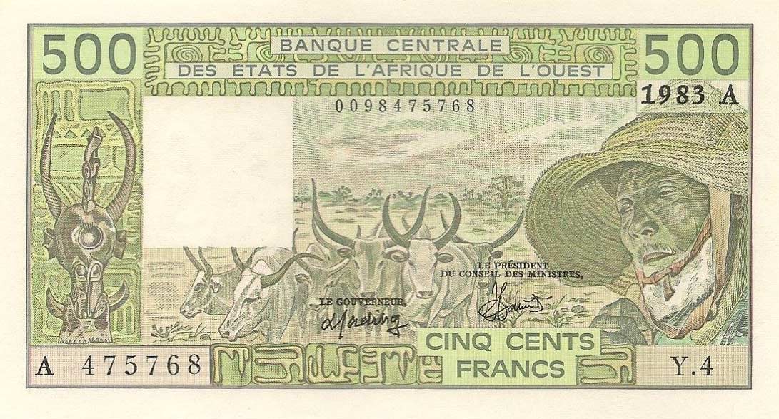 Front of West African States p106Af: 500 Francs from 1983
