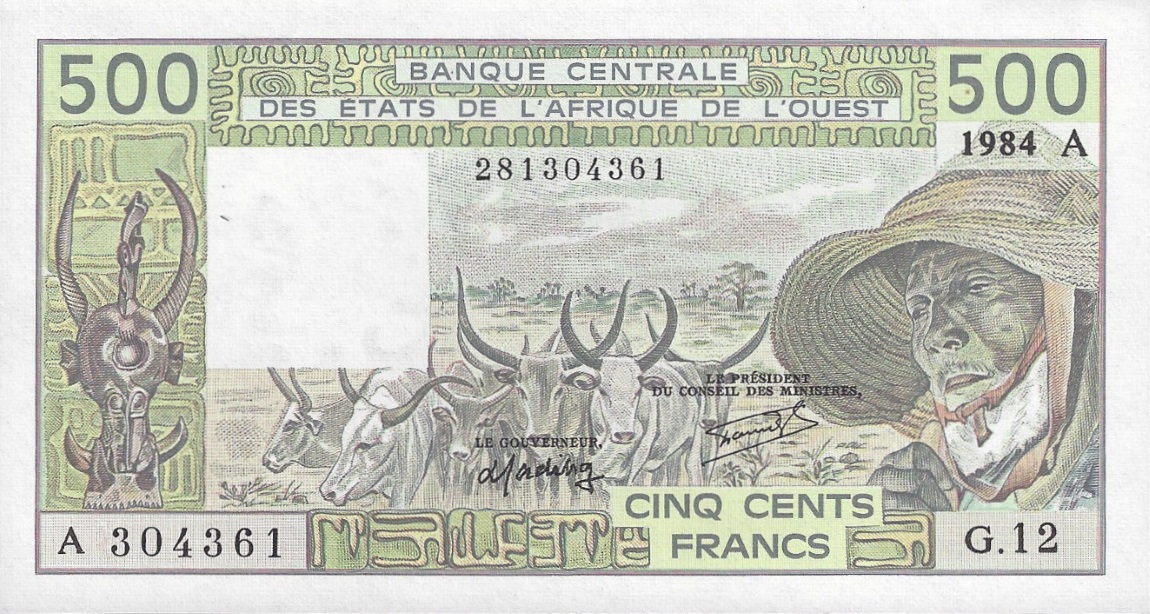 Front of West African States p106Ah: 500 Francs from 1984