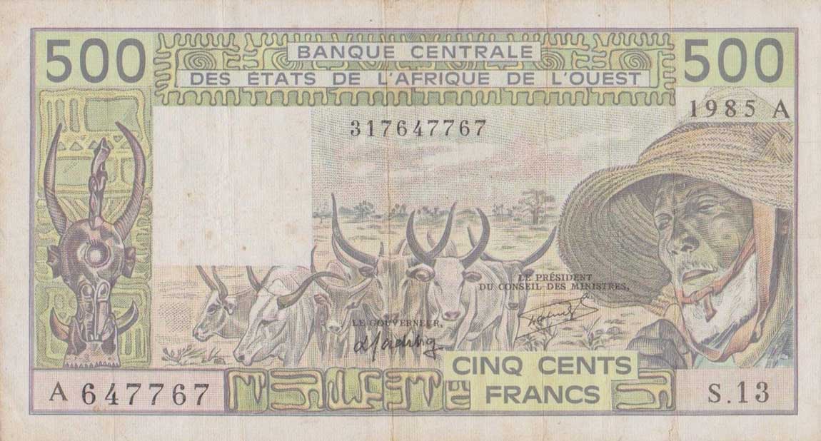 Front of West African States p106Ai: 500 Francs from 1985