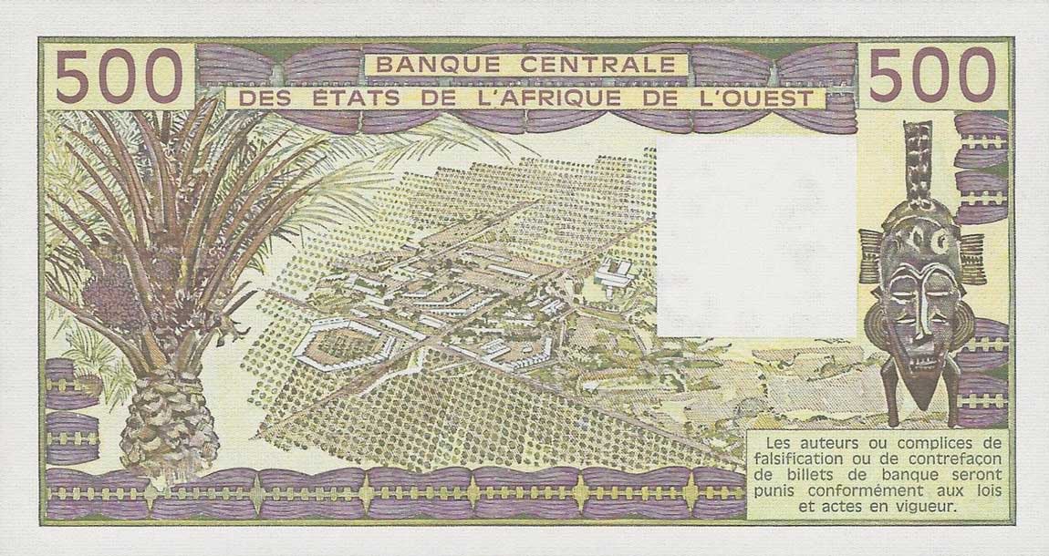 Back of West African States p106Aj: 500 Francs from 1986