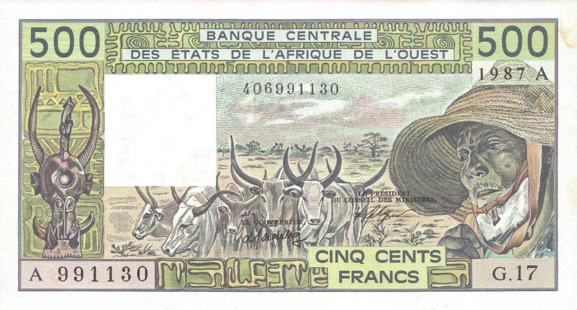 Front of West African States p106Ak: 500 Francs from 1987