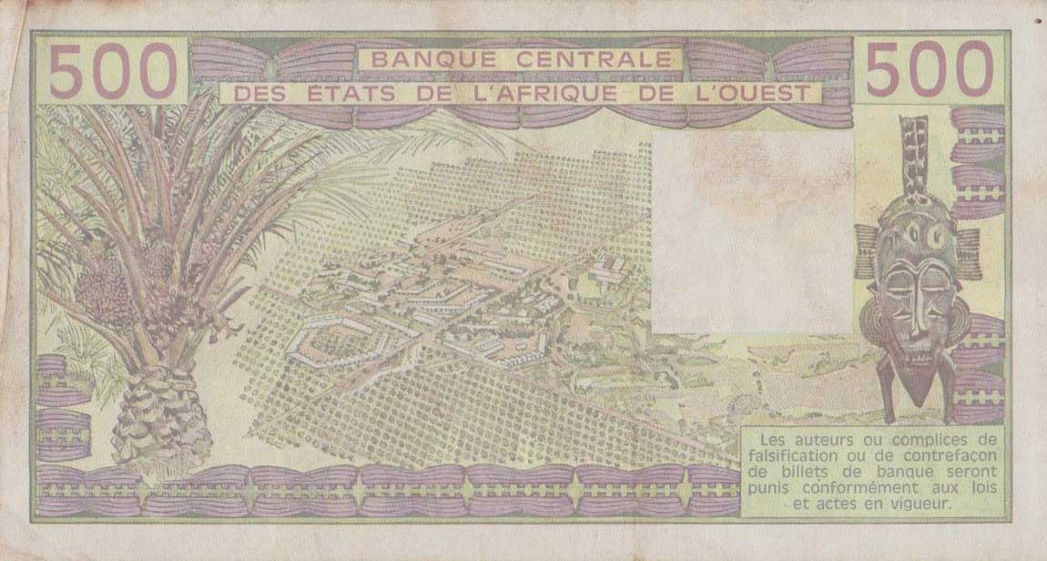 Back of West African States p106Am: 500 Francs from 1989