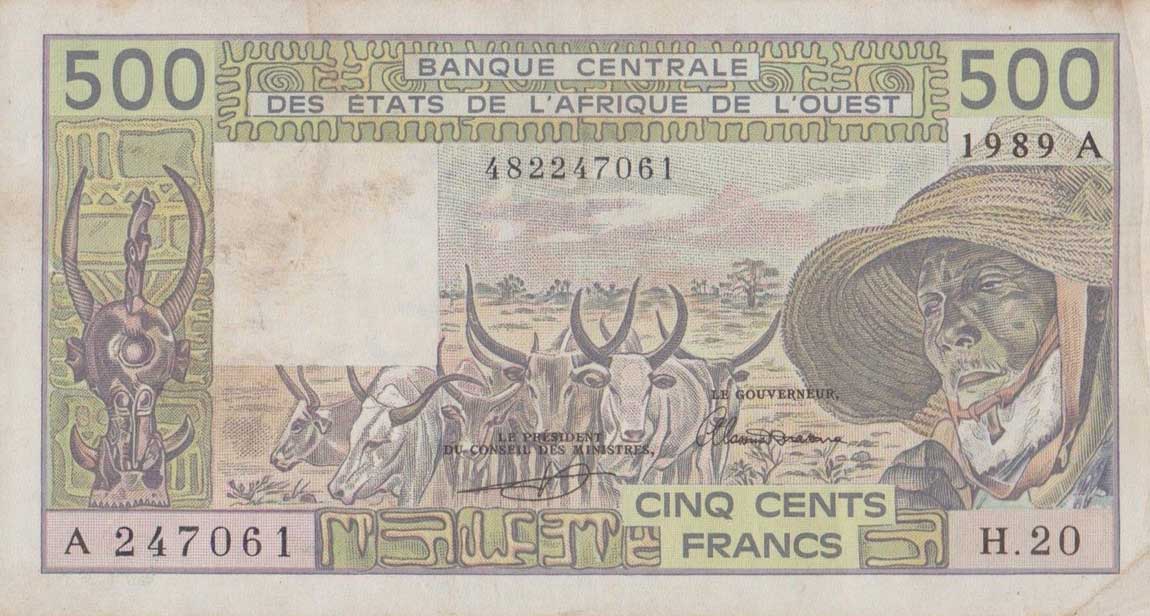 Front of West African States p106Am: 500 Francs from 1989