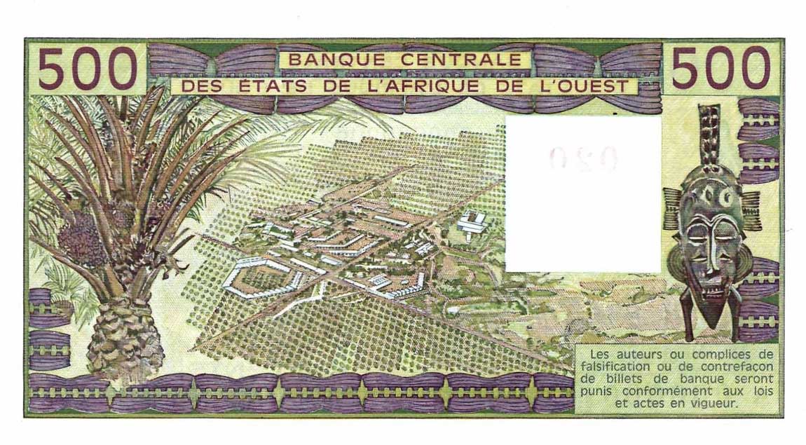 Back of West African States p106As: 500 Francs from 1988