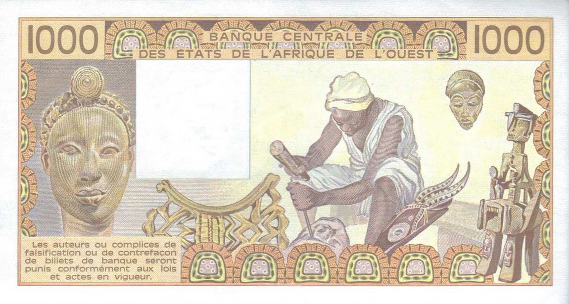 Back of West African States p107Aa: 1000 Francs from 1988