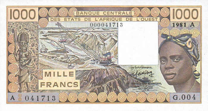 Front of West African States p107Ab: 1000 Francs from 1981