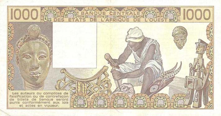 Back of West African States p107Ac: 1000 Francs from 1981
